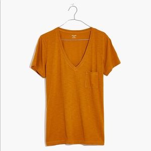 Madewell V-neck Pocket Tee in Bernished Caramel